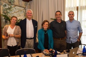 The Mission Blue team and partners held a press conference in Mallorca to announce the new Hope Spot. From left: Gigi Brisson, Carl Gustaf Lundin, Dr. Sylvia Earle, Brad Robertson and Gabriel Morey. Photo © Kip Evans for Mission Blue.